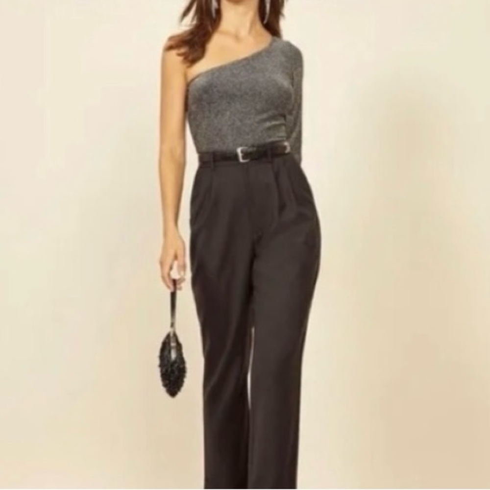 Reformation Metallic Gray One-Shoulder Top